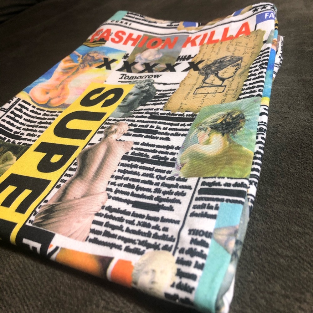 Graphic Newspaper Print Biker Shorts - Picture 4 of 6